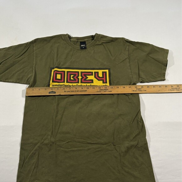 Obey Green Mens Box Logo Vintage Short Sleeve Crew Cotton T-shirt Tee Sz M - Picture 5 of 9